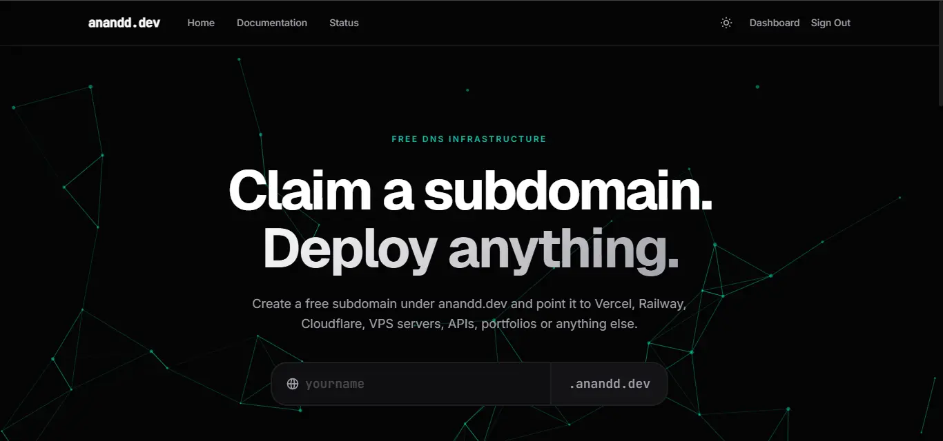 anandd.dev — Free Subdomain & DNS Platform — screenshot