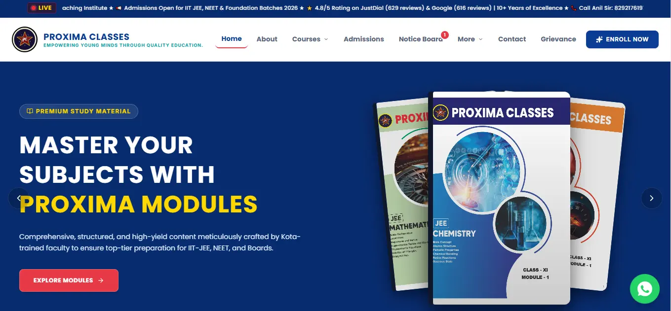 Proxima Classes — IIT-JEE & NEET Management Portal — screenshot