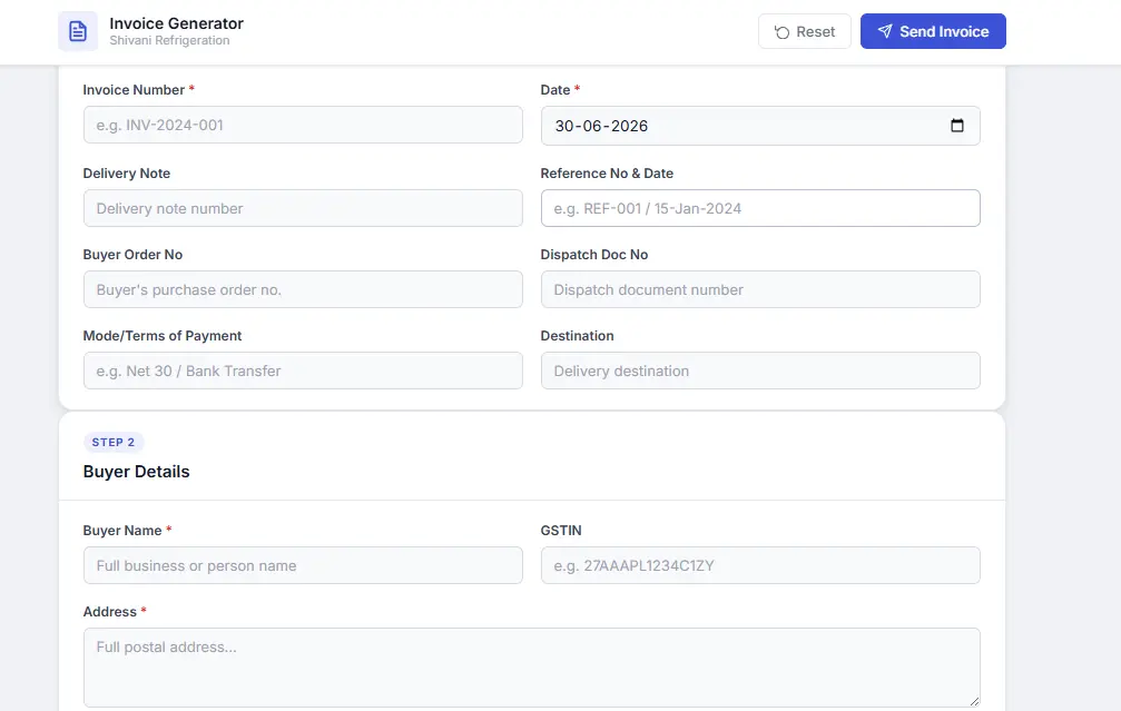 Shivani Refrigerations — Automated Invoice Generation — screenshot